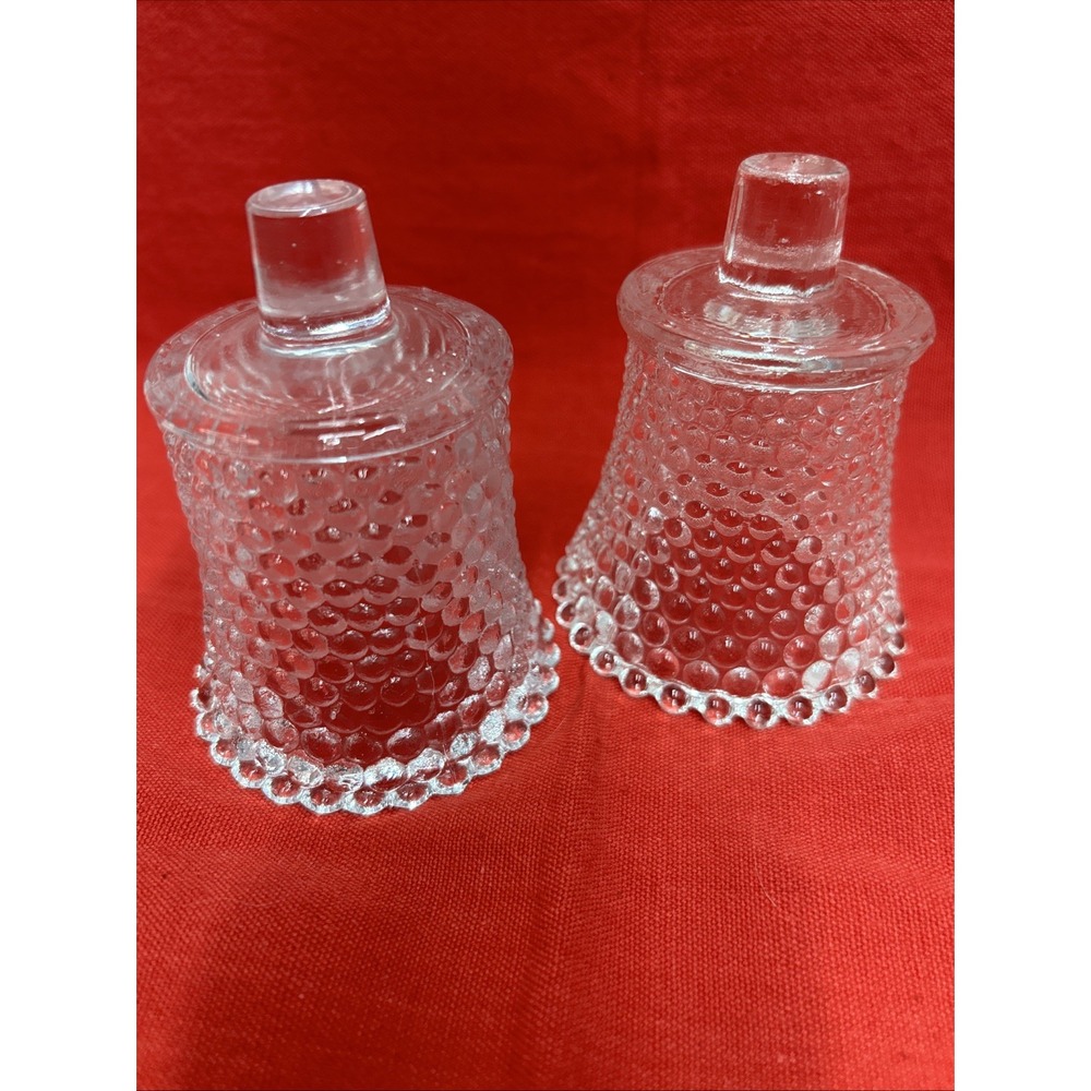Set of 2 Vintage Votive Peg Clear Glass Candle Holder Diamond Point Cut